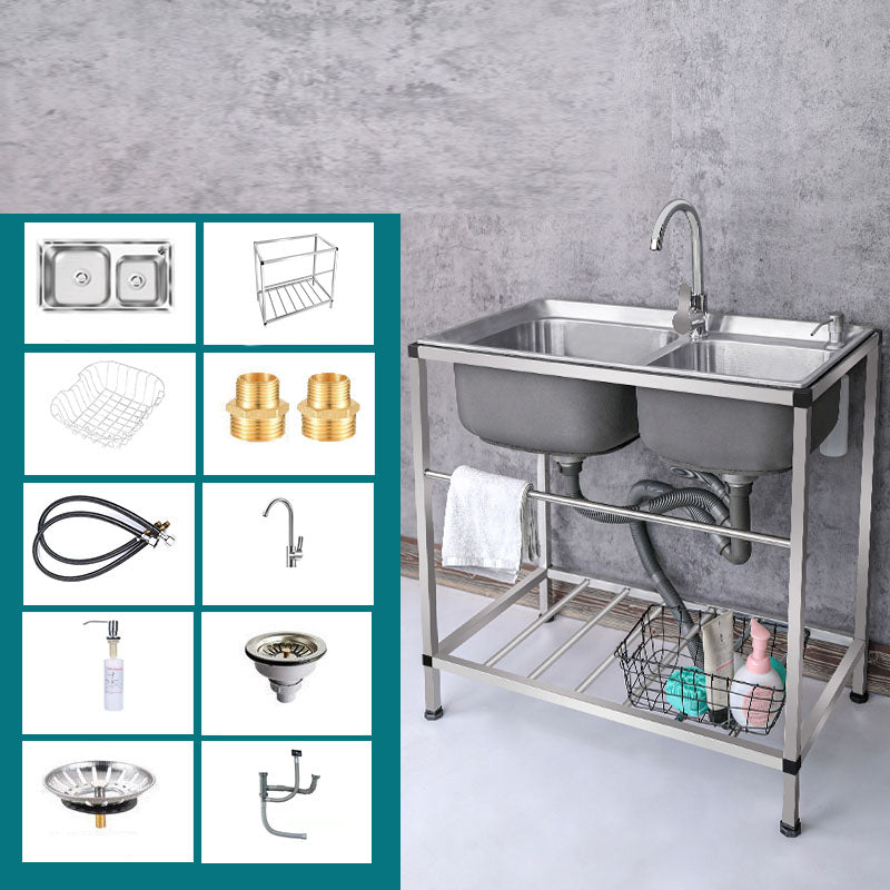 Modern Workstation Ledge Stainless Steel with Faucet and Soap Dispenser Sink