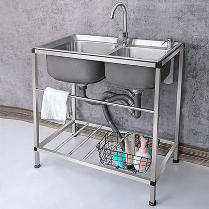 Modern Workstation Ledge Stainless Steel with Faucet and Soap Dispenser Sink