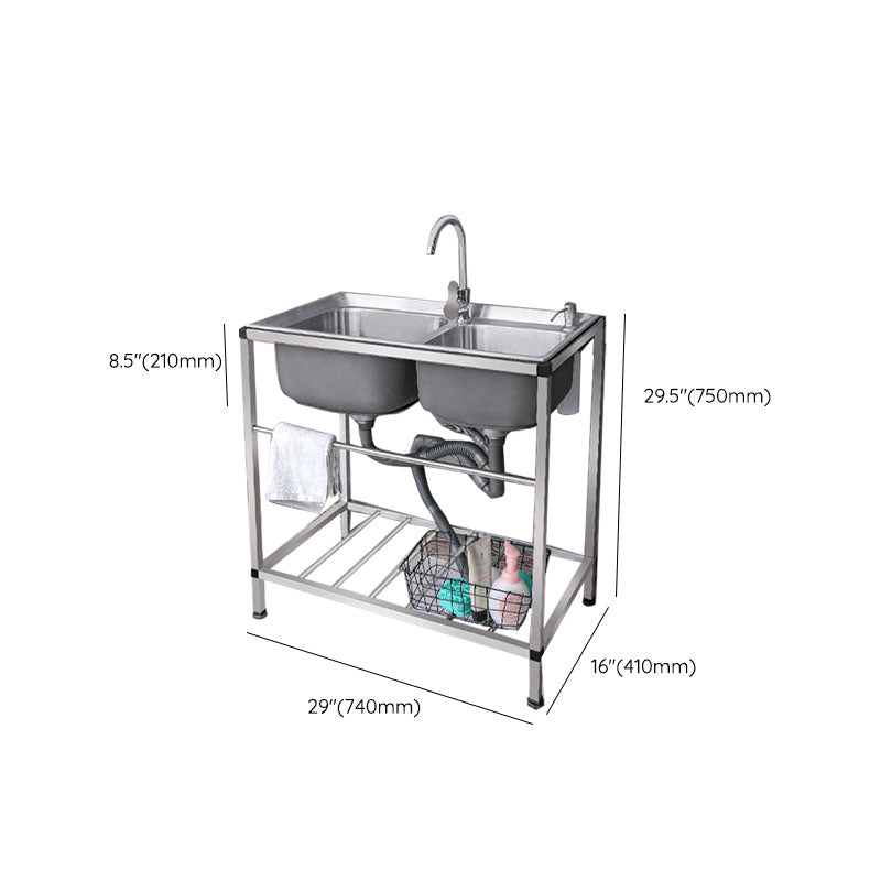 Modern Workstation Ledge Stainless Steel with Faucet and Soap Dispenser Sink