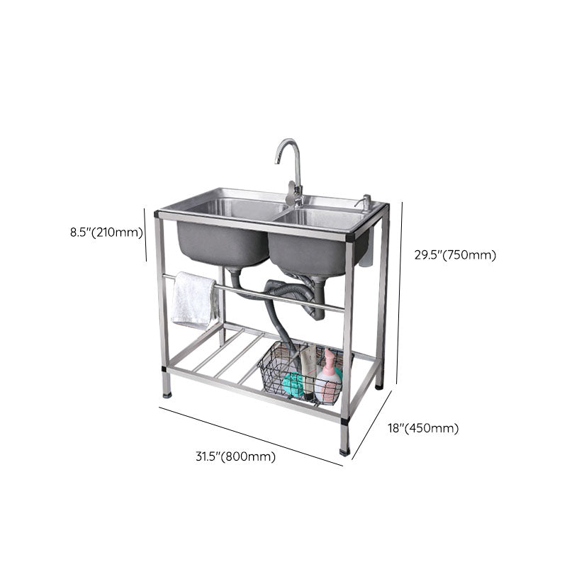 Modern Workstation Ledge Stainless Steel with Faucet and Soap Dispenser Sink