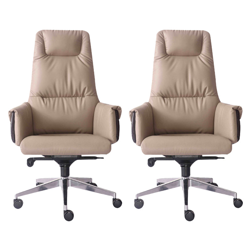 High Back Taupe Leather Office Chair Chrome Frame Task Chair