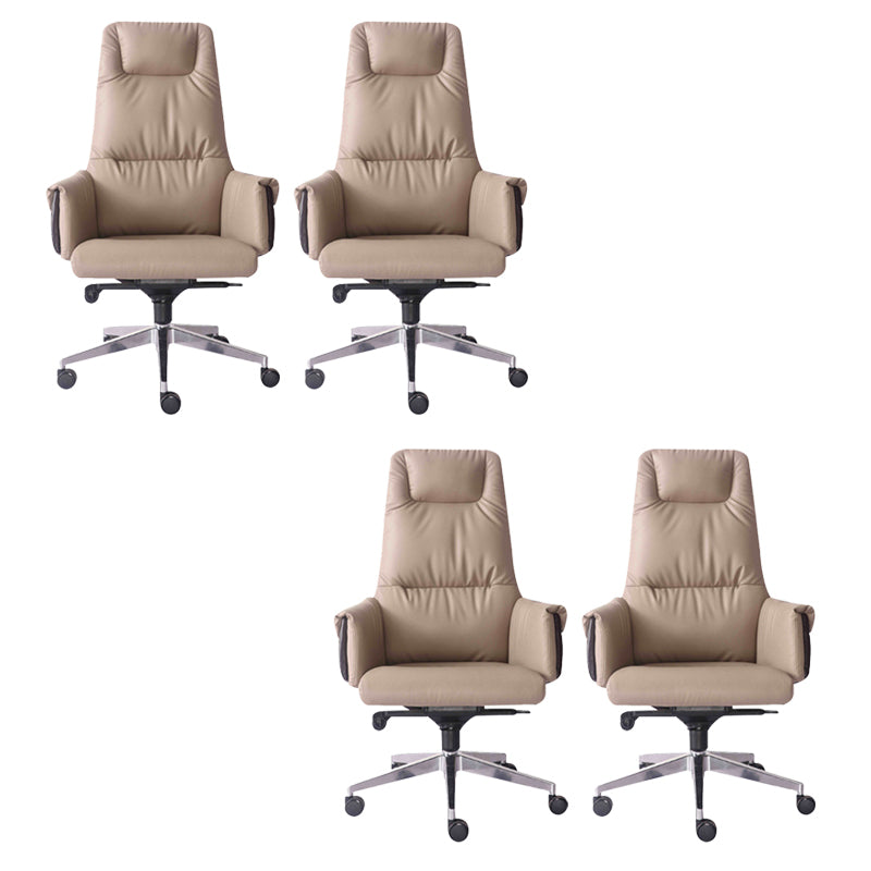 High Back Taupe Leather Office Chair Chrome Frame Task Chair