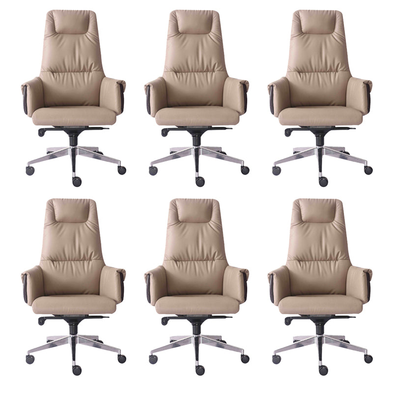 High Back Taupe Leather Office Chair Chrome Frame Task Chair