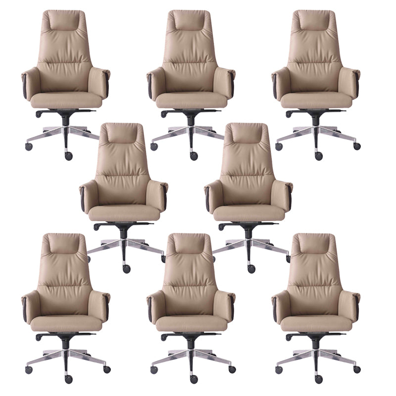 High Back Taupe Leather Office Chair Chrome Frame Task Chair