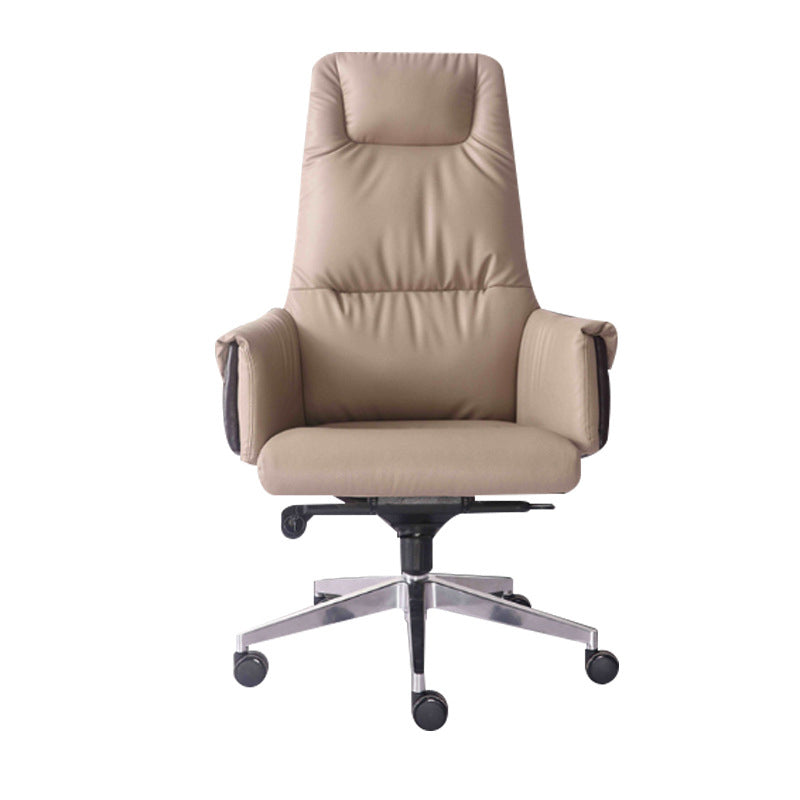 High Back Taupe Leather Office Chair Chrome Frame Task Chair