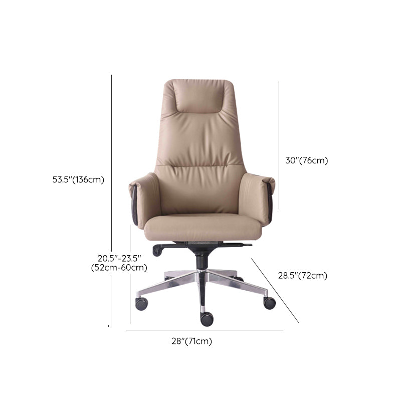 High Back Taupe Leather Office Chair Chrome Frame Task Chair