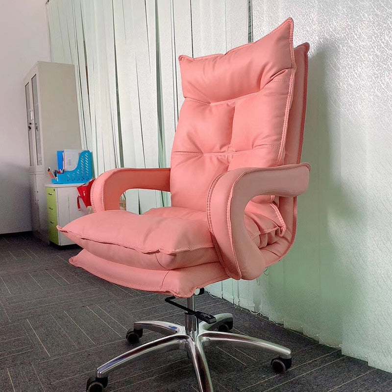 Modern Desk Chair Leather High-Back Computer Chair in Pink/Black/White