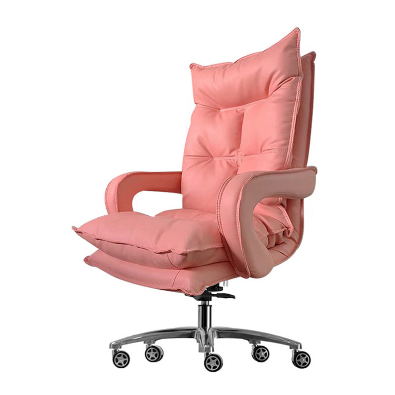 Modern Desk Chair Leather High-Back Computer Chair in Pink/Black/White