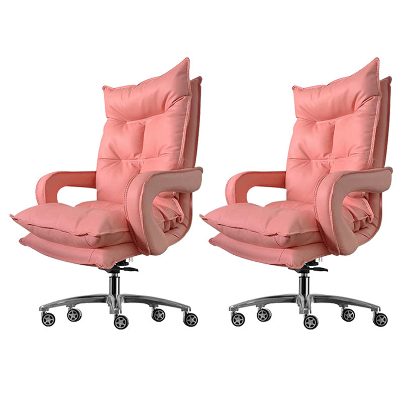 Modern Desk Chair Leather High-Back Computer Chair in Pink/Black/White