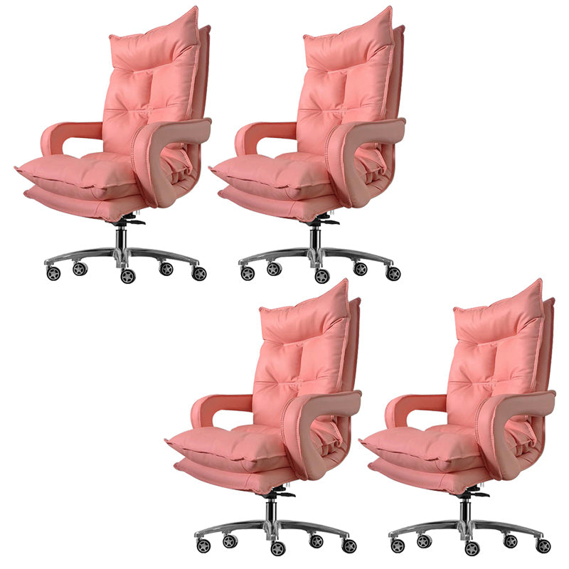 Modern Desk Chair Leather High-Back Computer Chair in Pink/Black/White