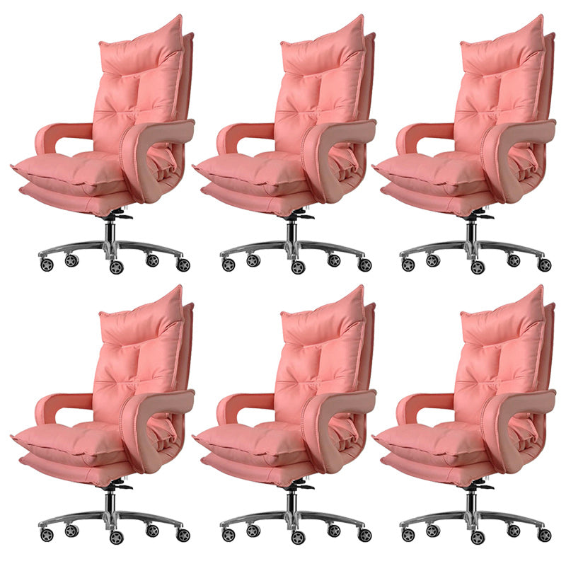 Modern Desk Chair Leather High-Back Computer Chair in Pink/Black/White