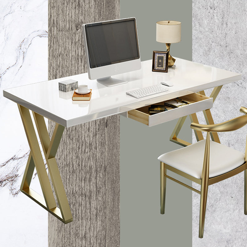 Glam White Solid Wood Writing Desk Rectangular Meeting Desk for Office