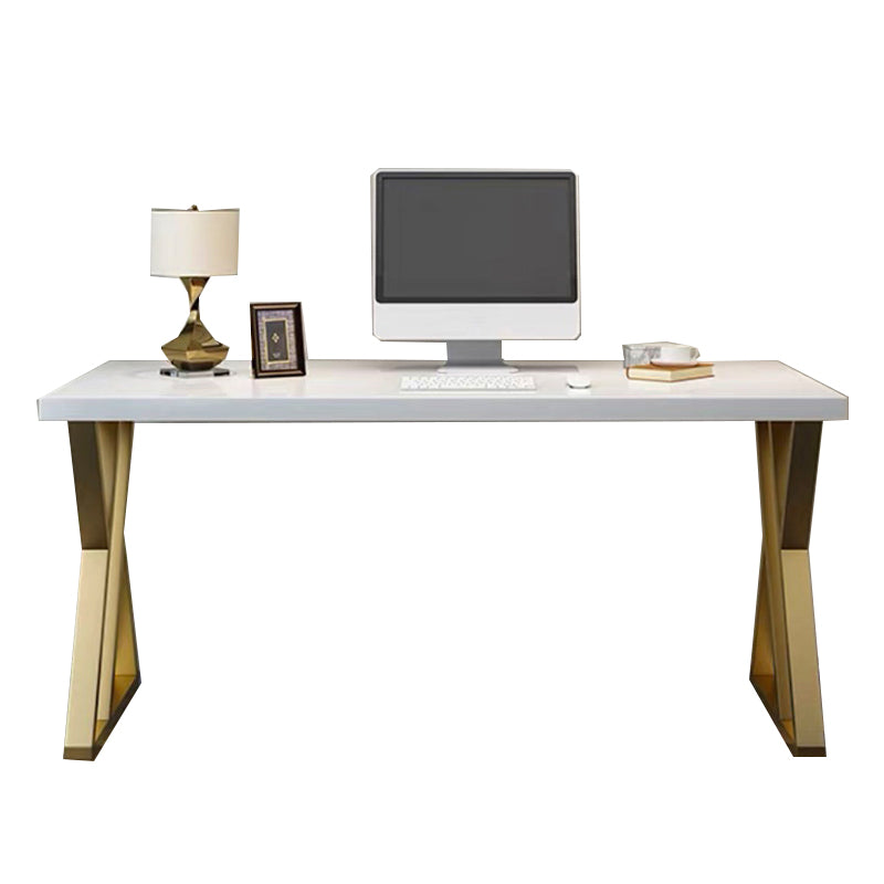 Glam White Solid Wood Writing Desk Rectangular Meeting Desk for Office