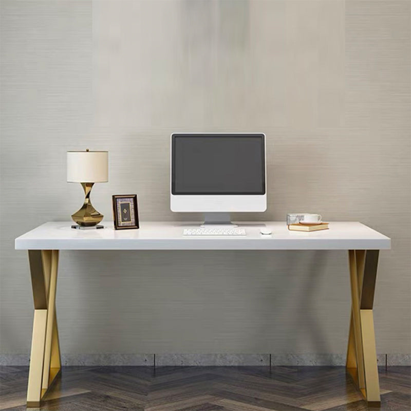 Glam White Solid Wood Writing Desk Rectangular Meeting Desk for Office