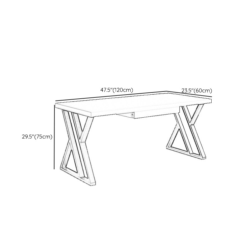 Glam White Solid Wood Writing Desk Rectangular Meeting Desk for Office