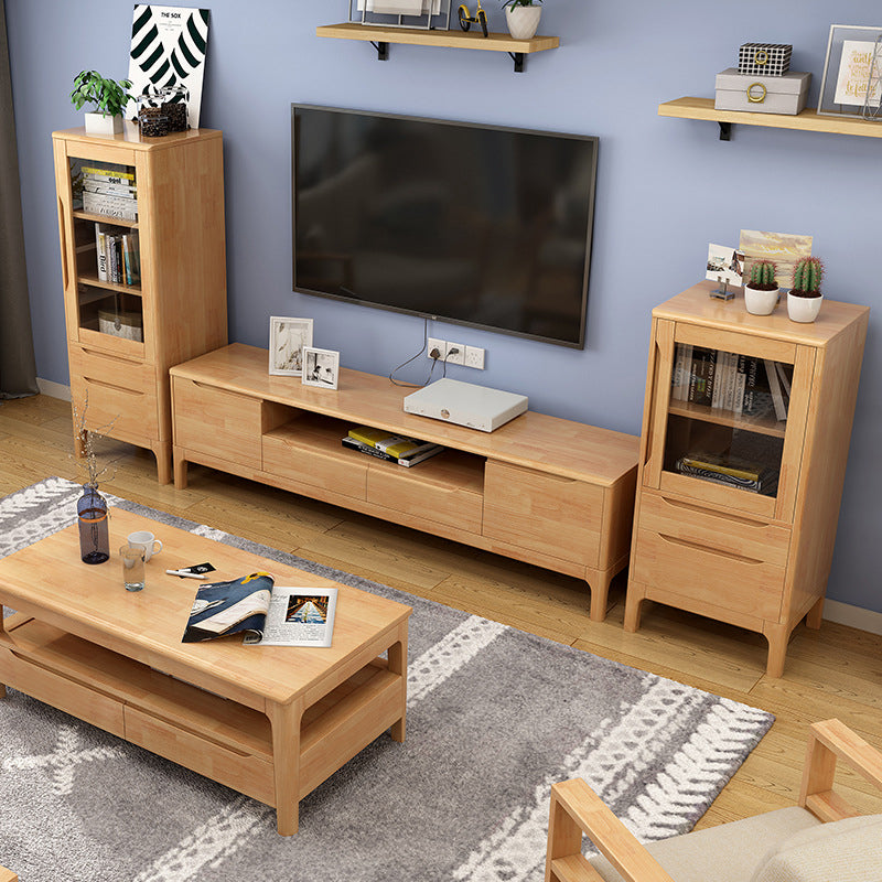 Scandinavian Wood TV Stand Console Open Storage TV Media Stand for Living Room