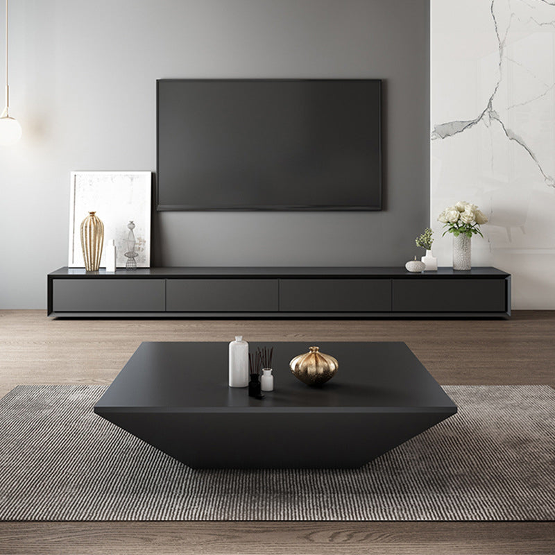 Modern Faux Wood TV Media Console Enclosed Storage TV Stand in Black