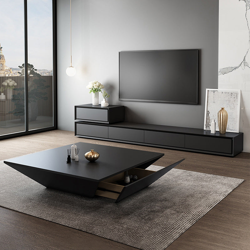 Modern Faux Wood TV Media Console Enclosed Storage TV Stand in Black