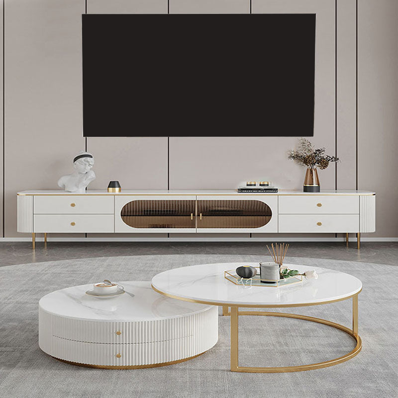 Modern TV Stand Console White TV Stand with Cable Management