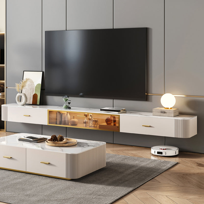 Modern White TV Stand Floating TV Media Stand with Storage for Living Room