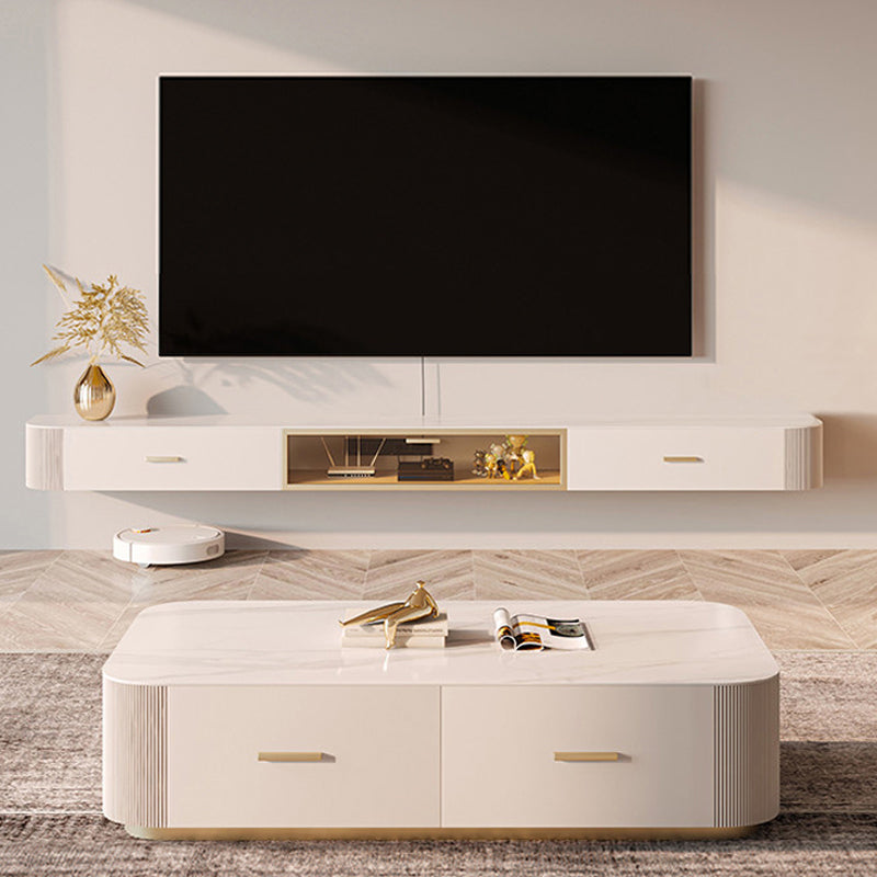 Modern White TV Stand Floating TV Media Stand with Storage for Living Room