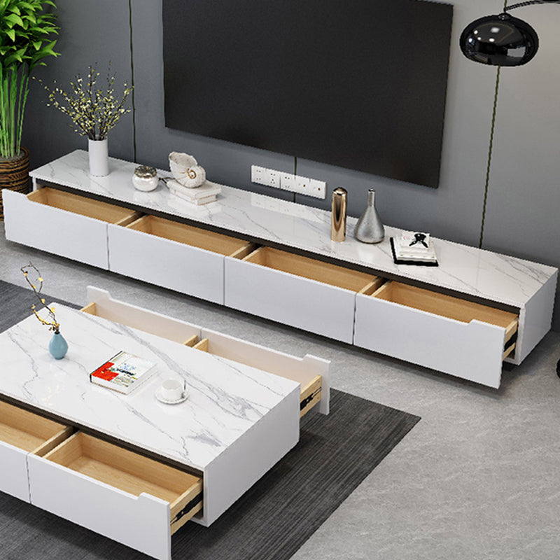 Contemporary White TV Stand Enclosed Storage TV Console with Drawers