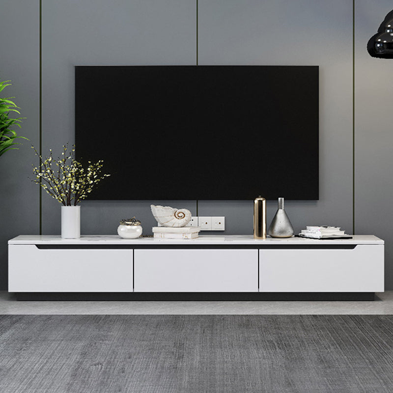 Contemporary White TV Stand Enclosed Storage TV Console with Drawers