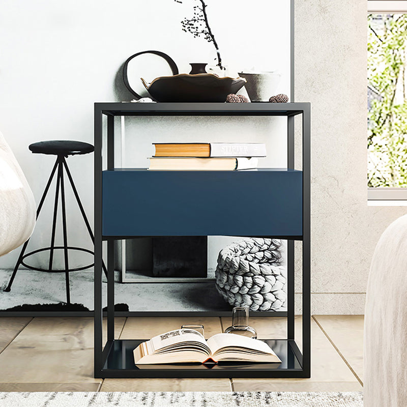 Industrial Drawers Included Bedside Cabinet Glass and Metal Nightstand for Bedroom