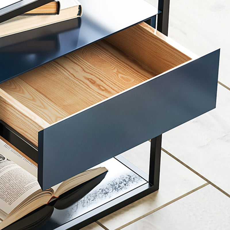 Industrial Drawers Included Bedside Cabinet Glass and Metal Nightstand for Bedroom