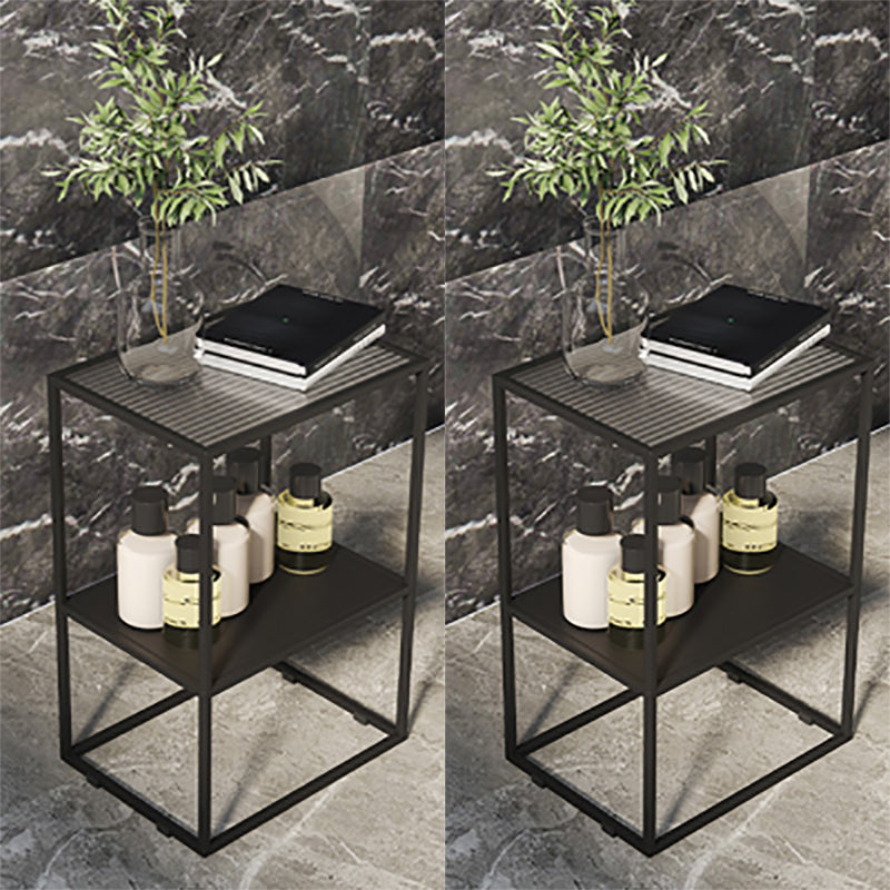 Industrial Lower Shelf Nightstand Glass Top Bedside Cabinet for Bedroom