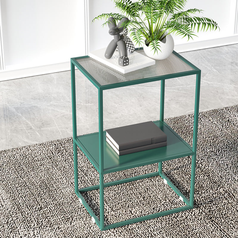 Industrial Lower Shelf Nightstand Glass Top Bedside Cabinet for Bedroom