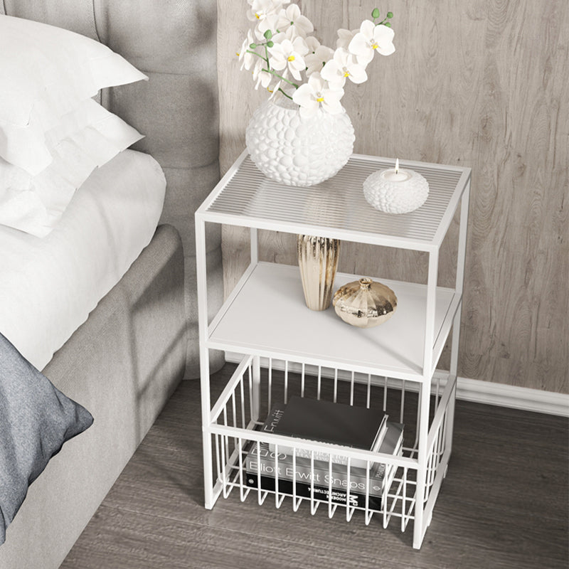 Industrial Lower Shelf Nightstand Glass Top Bedside Cabinet for Bedroom