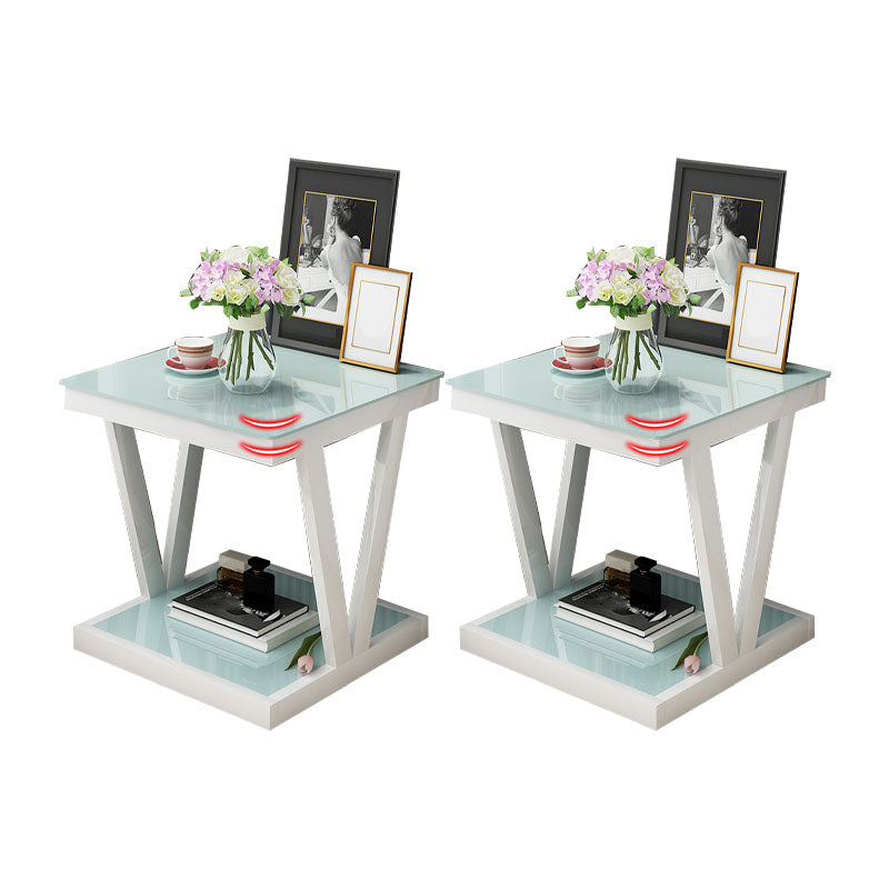 Modern Open Storage Bedside Cabinet Glass Top Night Table with Shelf