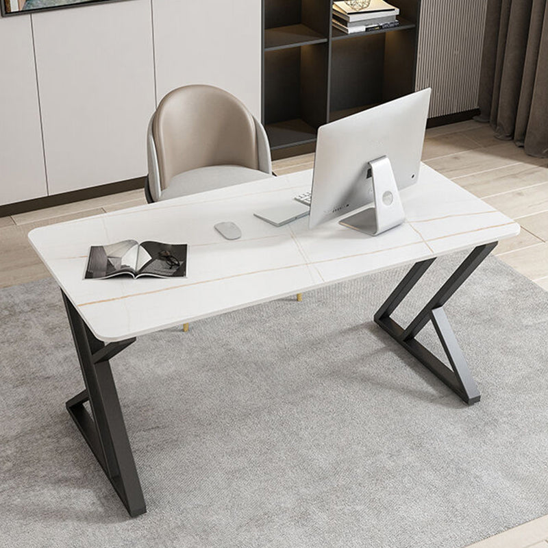 Industrial Marble Writing Desk Home Office Desk with Metal Sled Legs