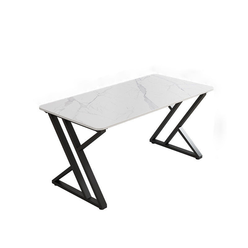 Industrial Marble Writing Desk Home Office Desk with Metal Sled Legs