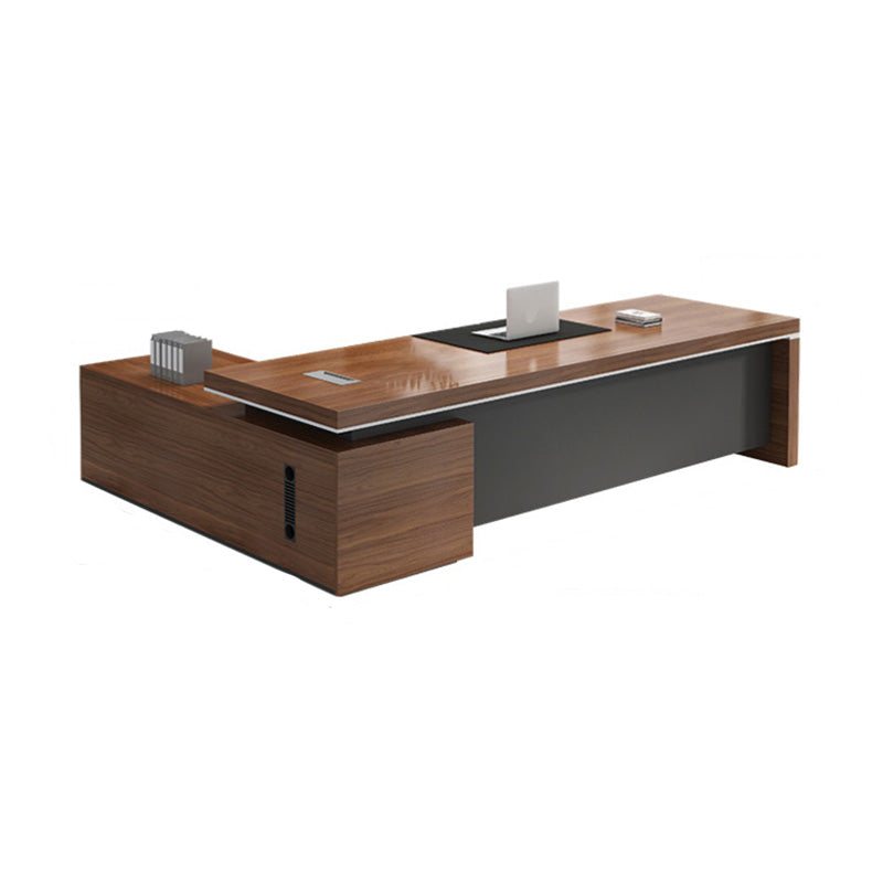 L-Shape Modern Executive Desk Black and Brown Office Desk with Drawers