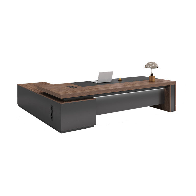 L-Shape Modern Executive Desk Black and Brown Office Desk with Drawers