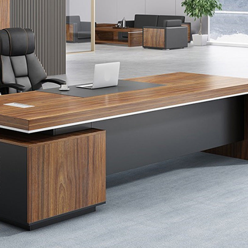 L-Shape Modern Executive Desk Black and Brown Office Desk with Drawers