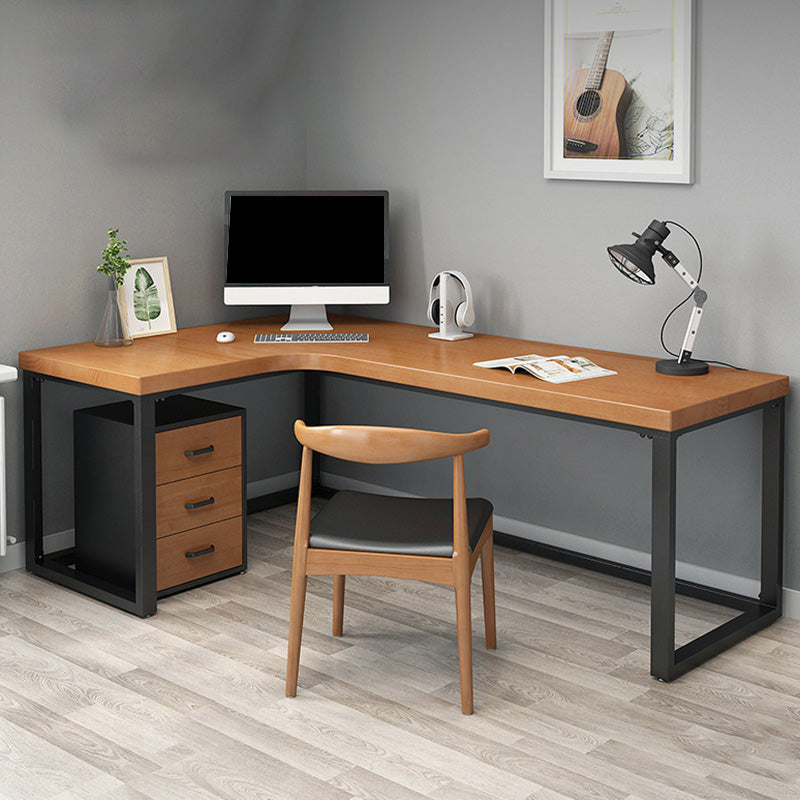 Industrial L-Shape Office Desk Metal Office Writing Desk with Metal Legs