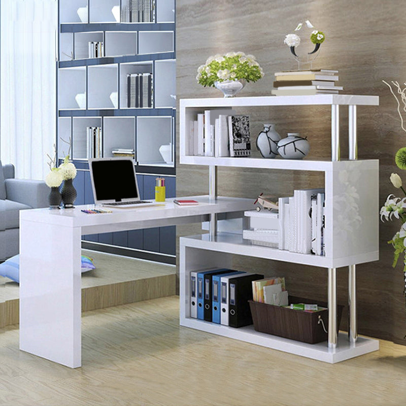 Contemporary White Credenza Desk Wood Pedestal Credenza Desk for Office