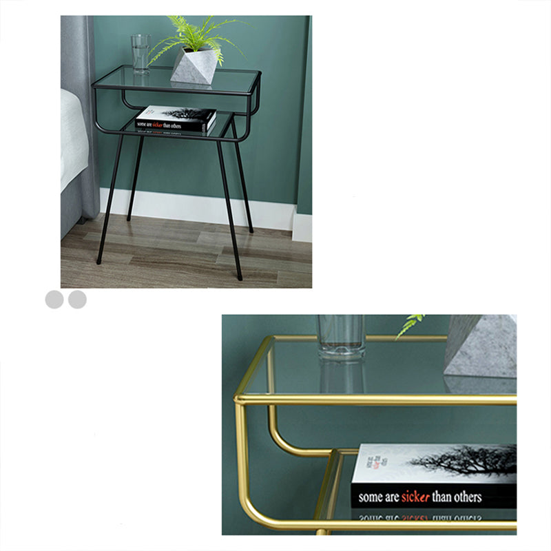 Contemporary Side Table Glass 4 Legs with Storage Rectangular Double Tier End Table