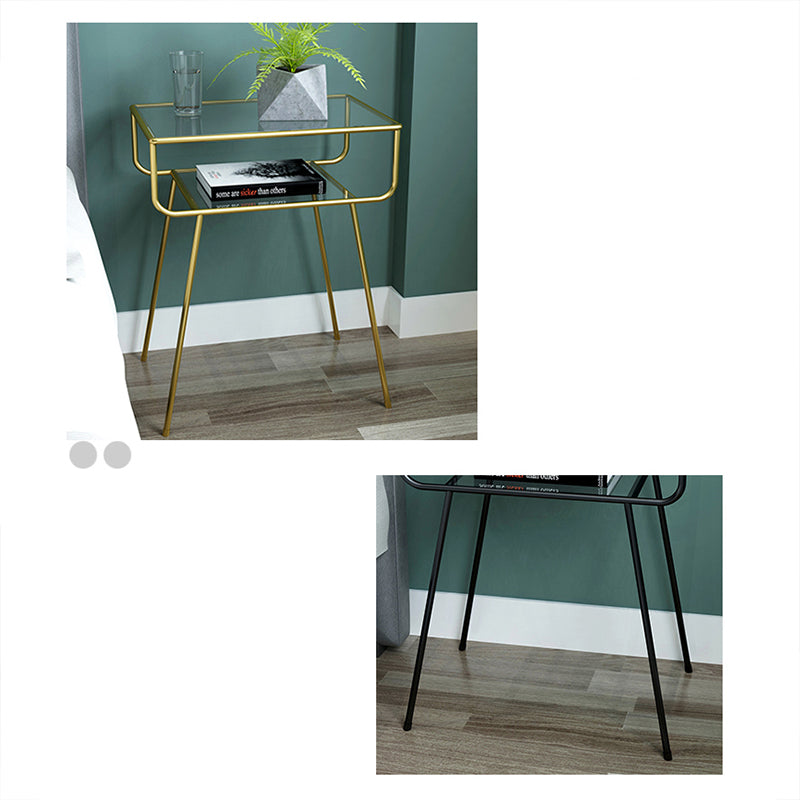 Contemporary Side Table Glass 4 Legs with Storage Rectangular Double Tier End Table