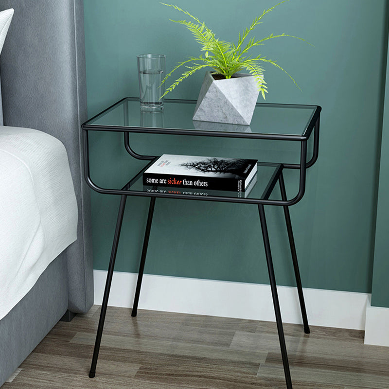 Contemporary Side Table Glass 4 Legs with Storage Rectangular Double Tier End Table