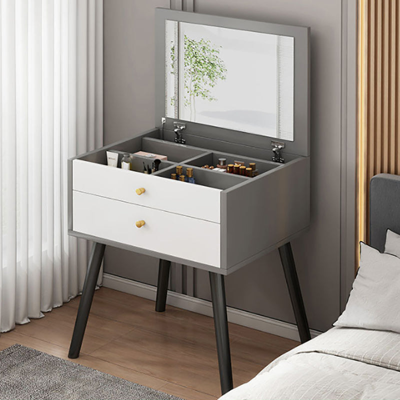 Contemporary Grey Make-up Vanity with Mirror and Wooden Top for Bedroom