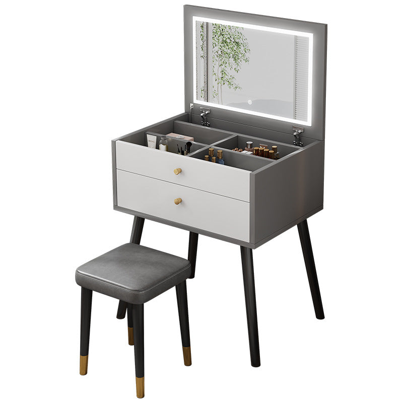 Contemporary Grey Make-up Vanity with Mirror and Wooden Top for Bedroom