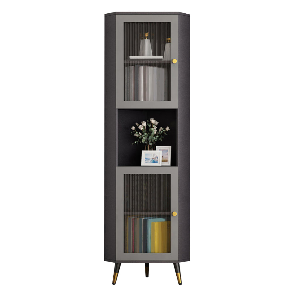 Wooden Accent Cabinet with 2 Glass Doors and Straight Legs Cabinet