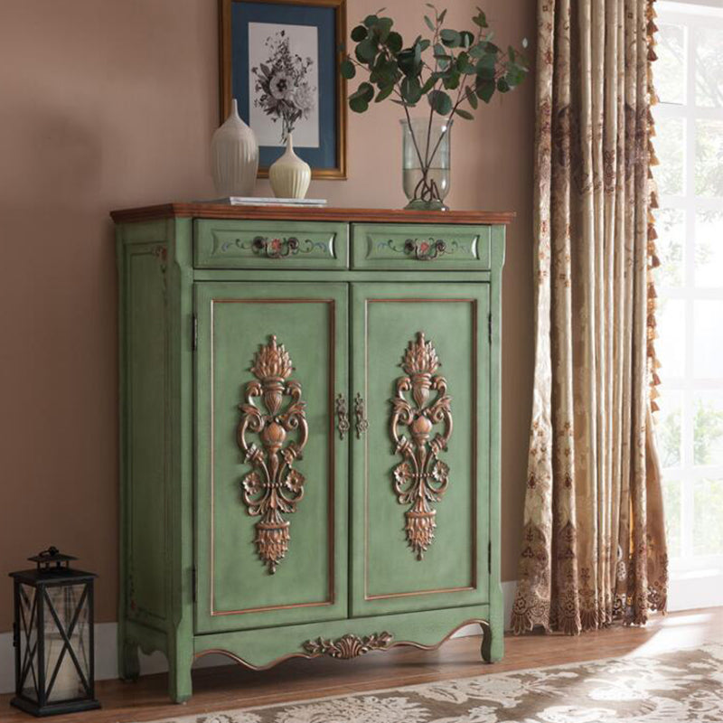 Industrial Accent Cabinet with 2 Doors and 2 Drawers in Solid Wood