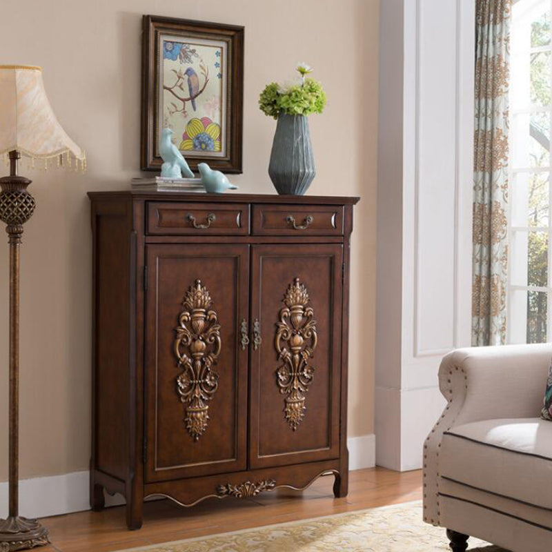 Industrial Accent Cabinet with 2 Doors and 2 Drawers in Solid Wood