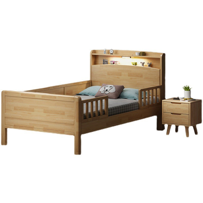 Contemporary Natural Bed with Panel Headboard and Wooden Legs