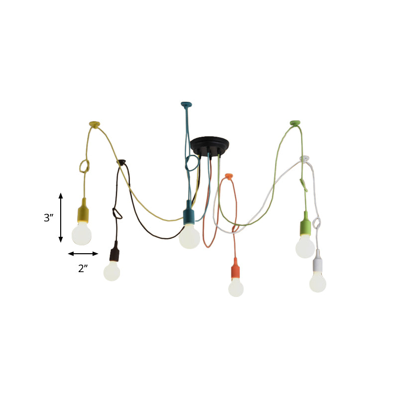 Multi Colored Swag Pendant Lighting Fixture Industrial Style Metal 6 Lights Restaurant Hanging Lamp in Black Finish